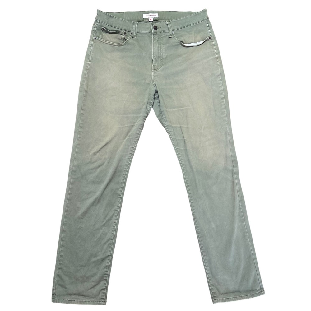 Lucky Brand 121 Slim Straight Pants Mens 34x31 Olive Green Chinos Stretch Casual